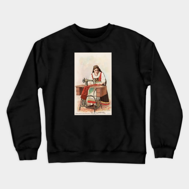Vintage sewing machine advertisement with woman Crewneck Sweatshirt by Maison de Kitsch